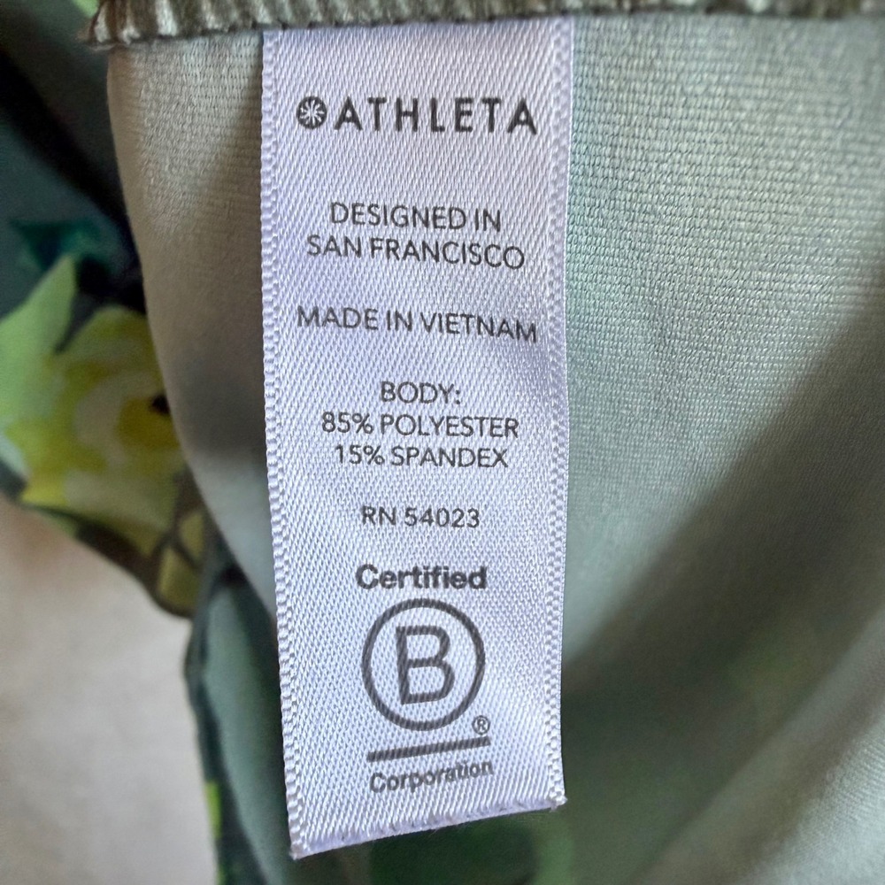 Athleta Olive Green Watercolor Rose Floral Racerback Athletic Tank Top Sz M - Picture 3 of 6